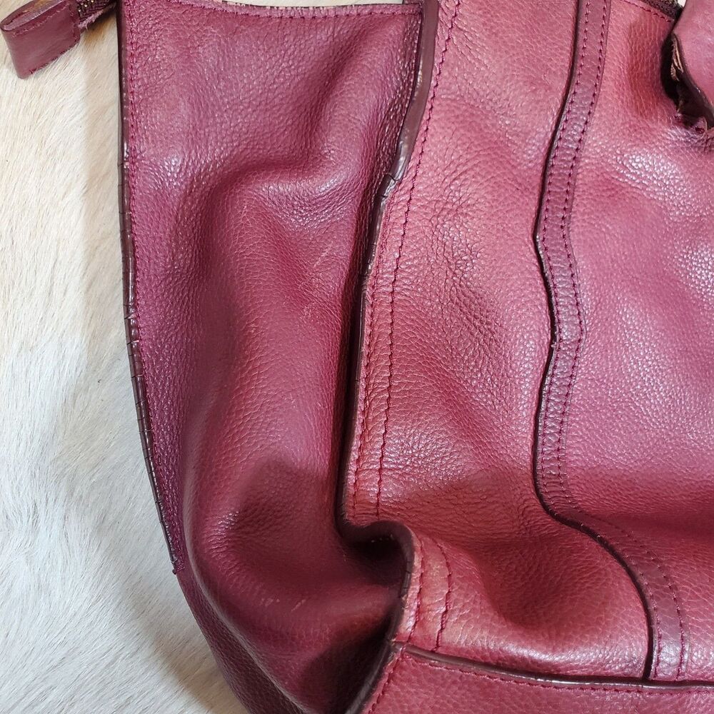 Zara Women's Large Genuine Leather Tote Bag Burgundy Gold Hardware Satchel - Picture 7 of 14